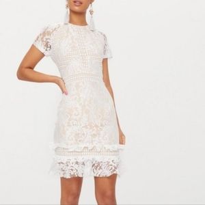 PrettyLittleThing White Cream Lace Frill Hem Dress